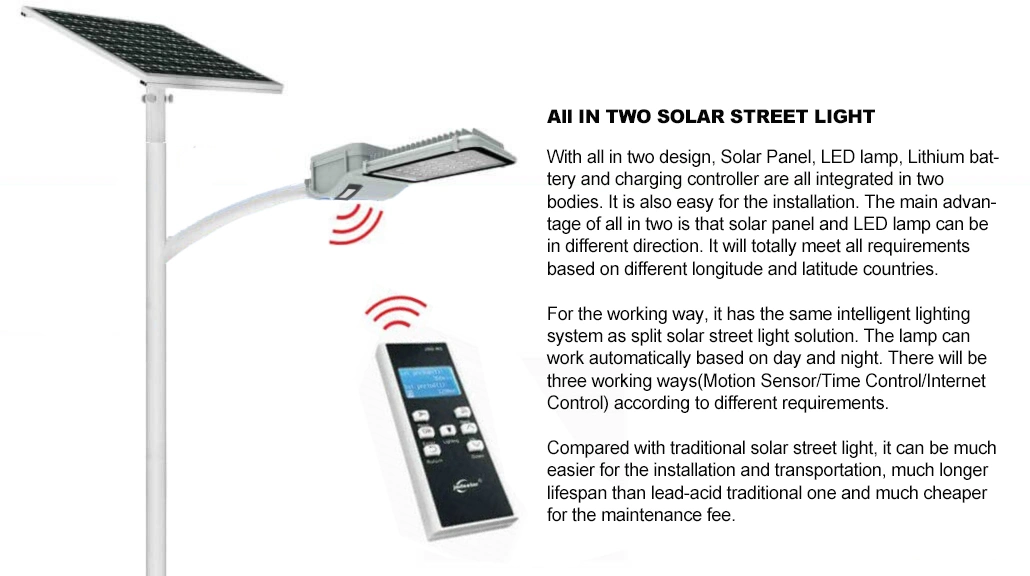 All in Two Outdoor off Grid Garden Waterproof Lithium Battery Life Po4 Integrated LED Modules Road Solar Power Panel Street Lighting